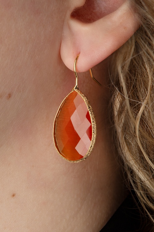 Day&Eve by Go Dutch Label - Boucles d'oreilles pendantes avec pierre Lavina en orange