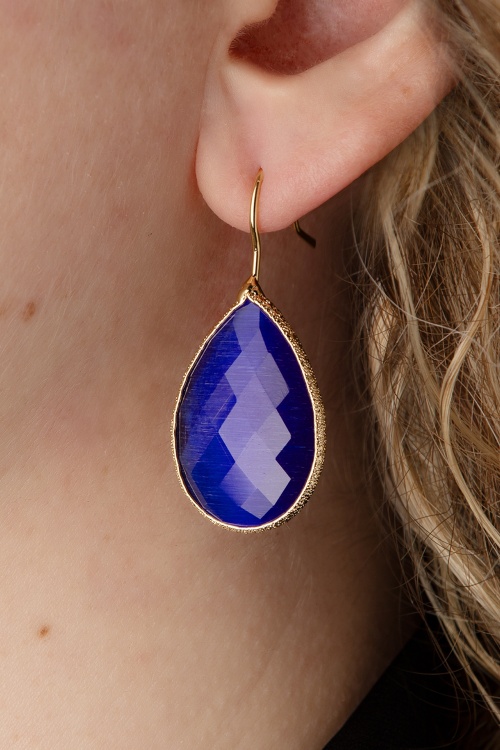 Day&Eve by Go Dutch Label - Boucles d'oreilles pendantes avec pierre Lavina en bleu