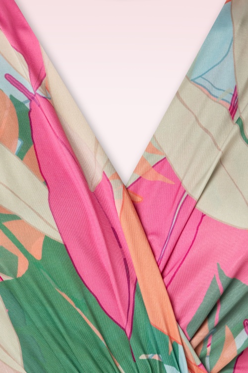 Vintage Chic for Topvintage - Robe longue Laurie en feuilles multicolores pastel 4