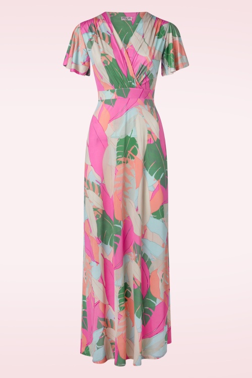 Vintage Chic for Topvintage - Laurie Abstract maxi jurk is turquoise en roze