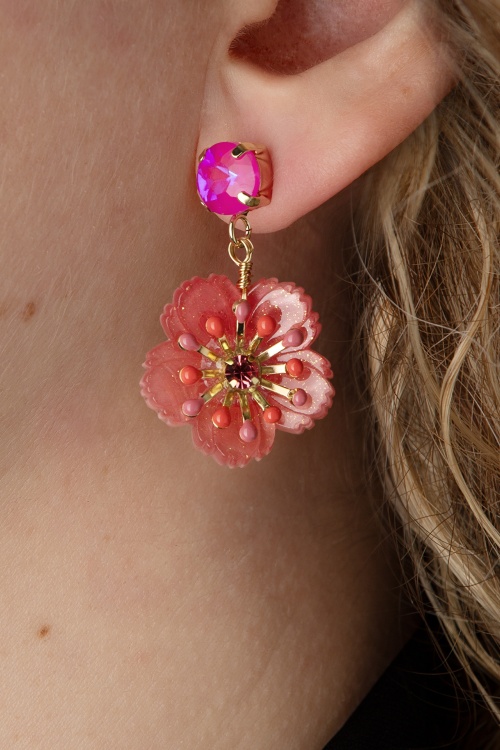Day&Eve by Go Dutch Label - Bloom Drop Earrings in Coral and Pink