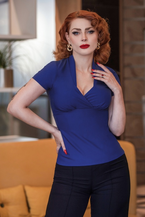 Glamour Bunny Business Babe - Danny Lee Blouse in Royal Blue