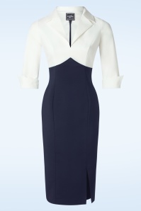 Glamour Bunny Business Babe - Dianne Pencil Dress in White and Navy  2