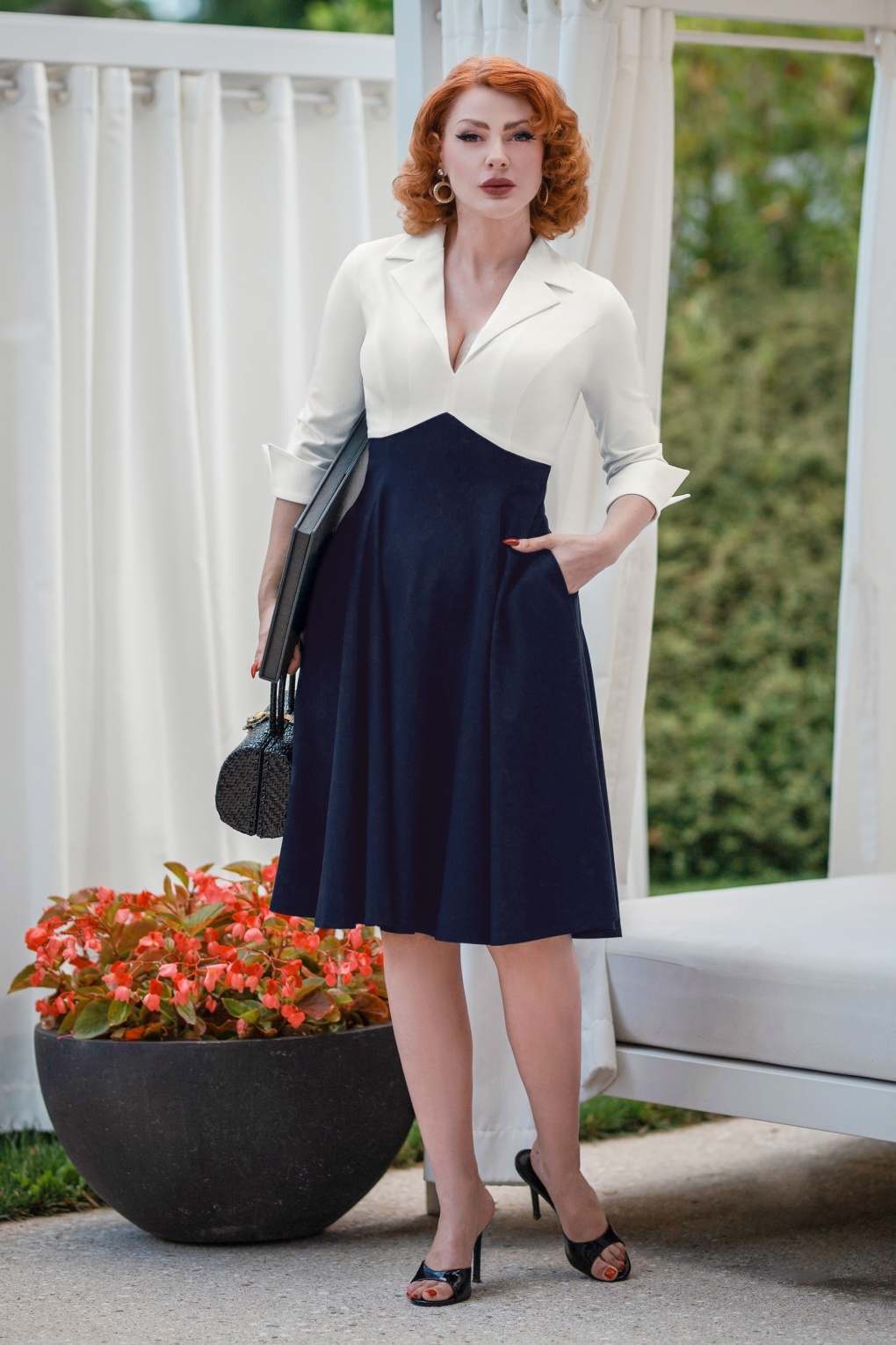 Glamour Bunny Business Babe | Dianne Swing Dress in White and Navy