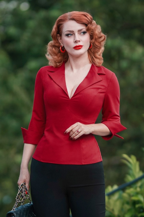 Glamour Bunny Business Babe - Dianne blouse in rood