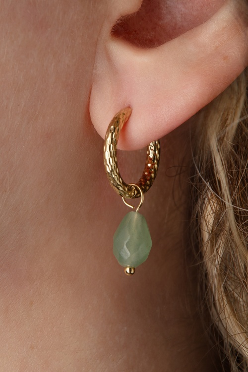 Day&Eve by Go Dutch Label - Drop Stone Small Hoop Earrings in Gold and Pastel Green