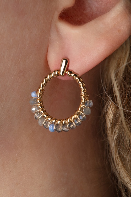 Day&Eve by Go Dutch Label - The Beads Go Round Earstuds in Gold and Blue