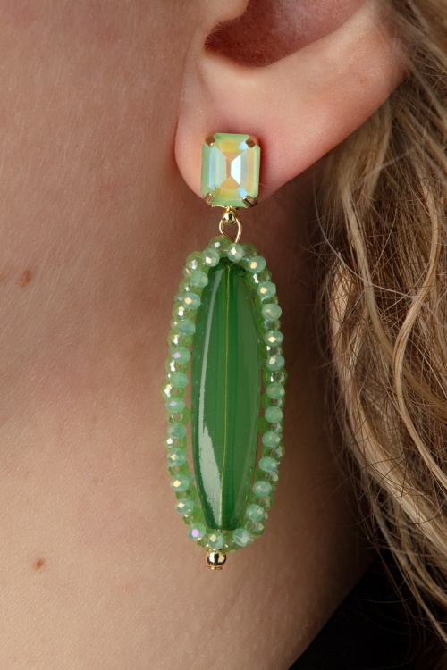 Day&Eve by Go Dutch Label - Boucles d'oreilles pendantes à pierre ovale en menthe et vert