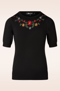 Mak Sweater - 50s Julie Floral Top in Black