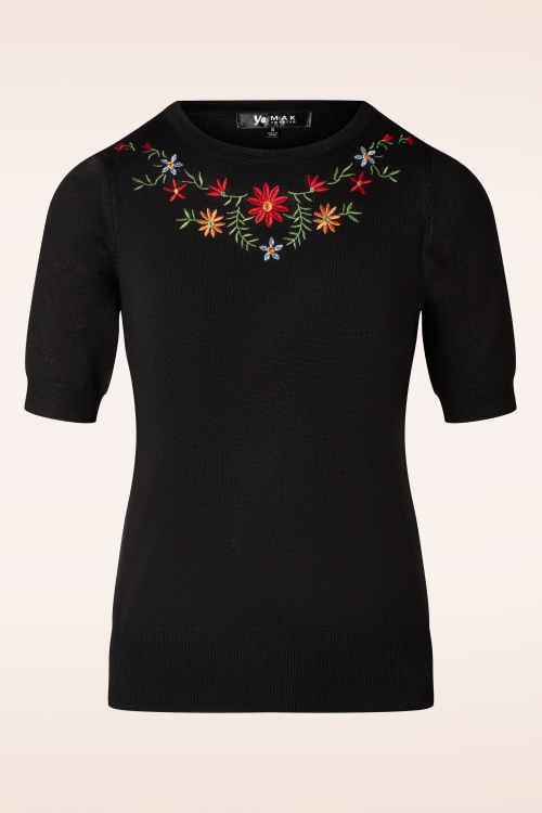 Mak Sweater - 50s Julie Floral Top in Black