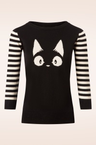 Mak Sweater - Debbie Cat gestreifter Pullover in Schwarz
