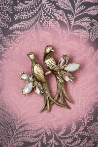 Lovely - 30s Crystal Love Birds Brooch in Gold