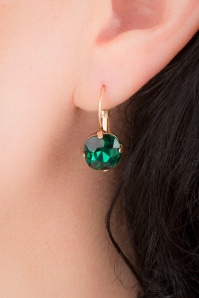 Lovely - 50s Cushion Cut Stone Earrings in Emerald Green