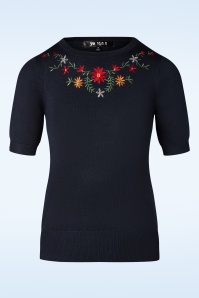 Mak Sweater - Julie Floral Top in Marineblau