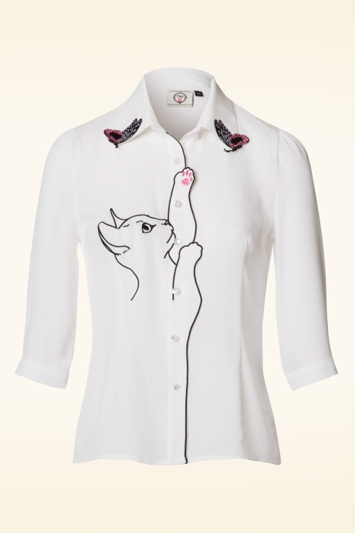 Banned Retro - 60s Snow Bird Blouse in Ivory White