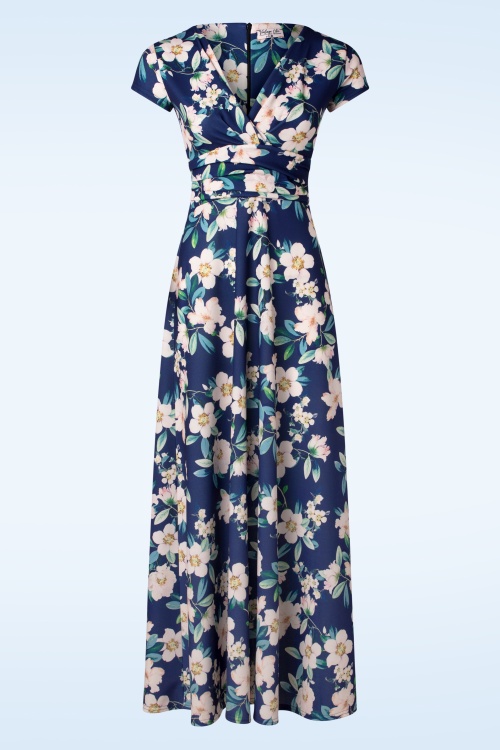 Vintage Chic for Topvintage - Rinda Floral maxi jurk in marineblauw