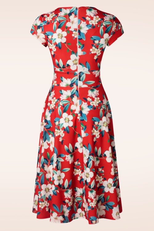 Vintage Chic for Topvintage - Miley Flower swing jurk in felrood  3