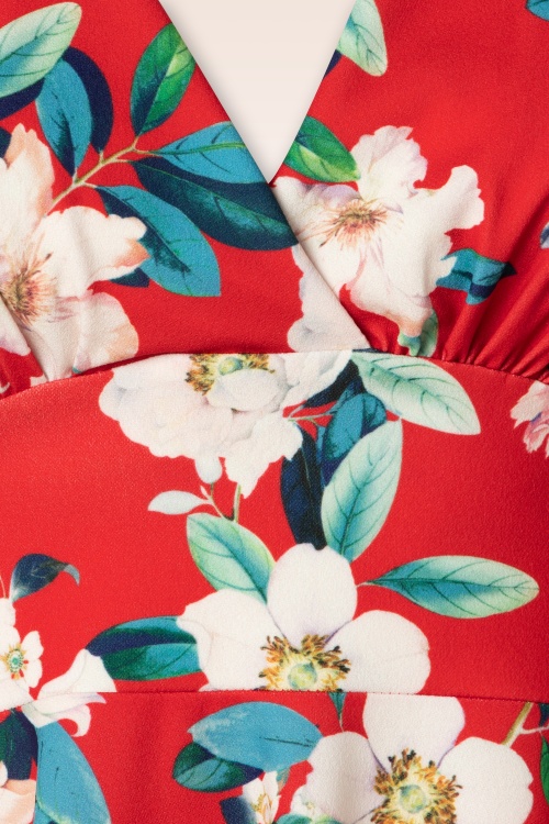 Vintage Chic for Topvintage - Robe corolle fleurie Miley en rouge vif 4