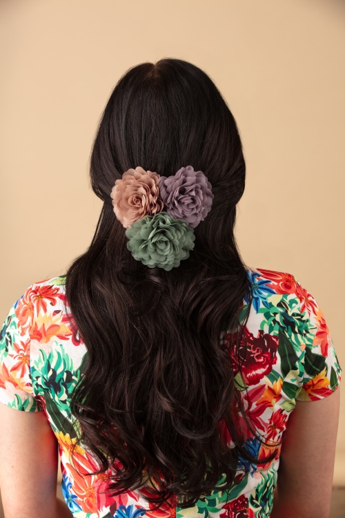 Urban Hippies - Hair Flowers Set in Carrot, Violet Tulle and Waterfall