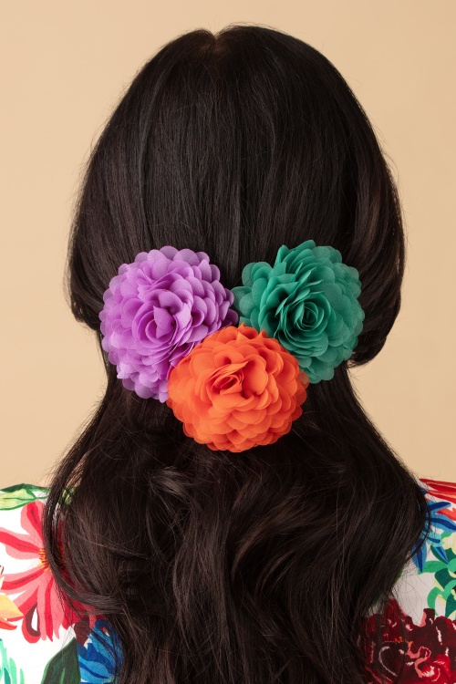Urban Hippies - Hair Flowers Set in Carrot, Violet Tulle and Waterfall 2