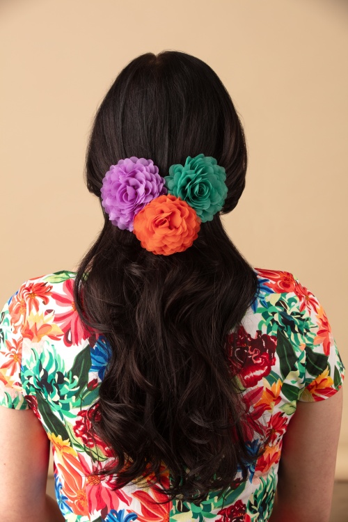 Urban Hippies - Hair Flowers Set in Poppy Red, Provence and Turquoise
