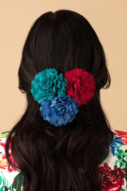 Urban Hippies - Ensemble de fleurs pour cheveux en rouge coquelicot, provence et turquoise 2