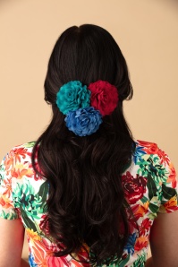 Urban Hippies - Hair Flowers Set in Poppy Red, Provence and Turquoise