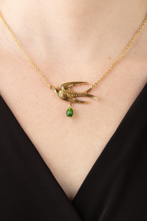 Urban Hippies - Bird Necklace in Gold and Green
