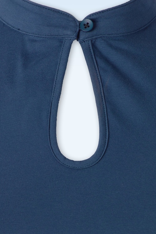 Banned Retro - Mandarin Collar top in marineblauw 3