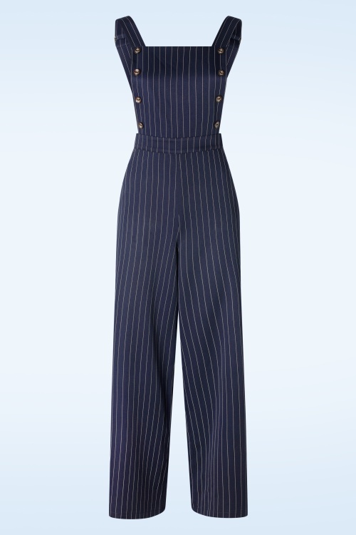 Banned Retro - Stripe Sail Dungarees in Navy 2