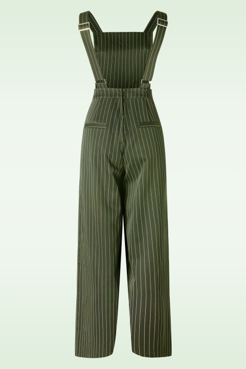 Banned Retro - Stripe Sail Dungarees in Green 2