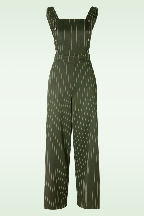 Banned Retro - Stripe Sail Dungarees in Green