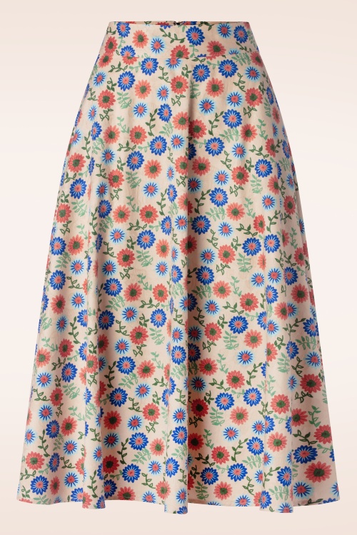 Banned Retro - Sweet Floral swing rok in crème 