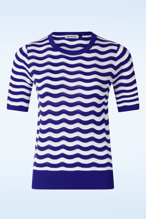 Banned Retro - Catching Waves Pullover in Blau