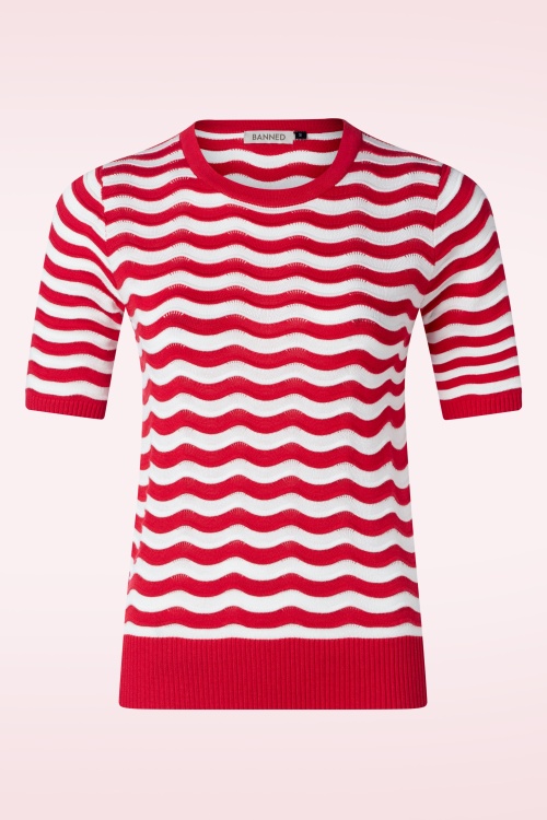 Banned Retro - Pull Catching Waves en rouge