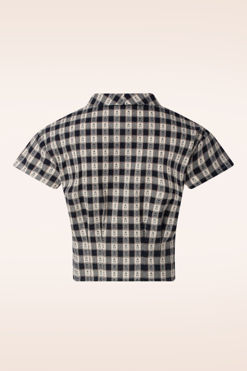 Banned Retro - Cherry Check Blouse in Navy 2