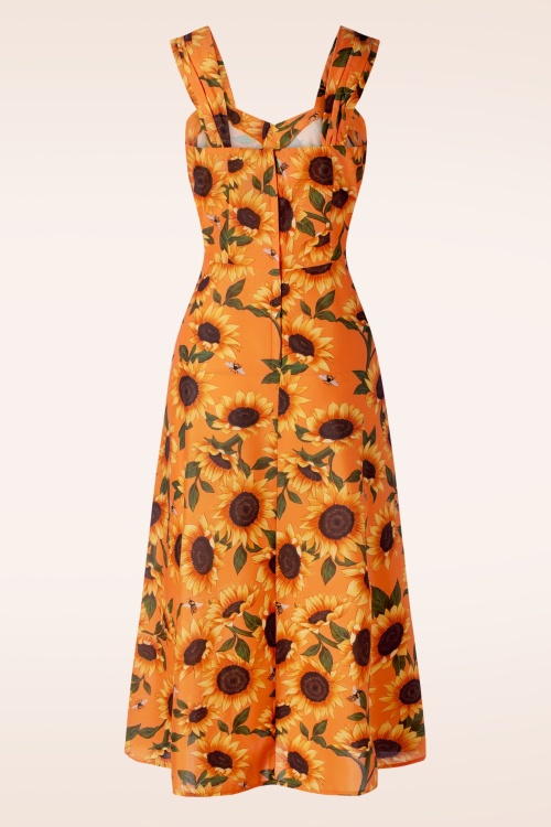 Vixen - Sunflower print midi jurk in oranje 2