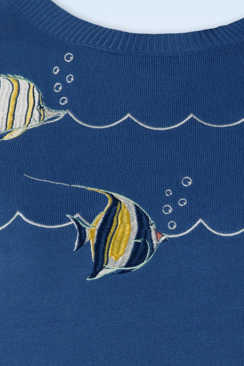 Vixen - Swimming Fish Short Sleeve Sweater in Blue 2