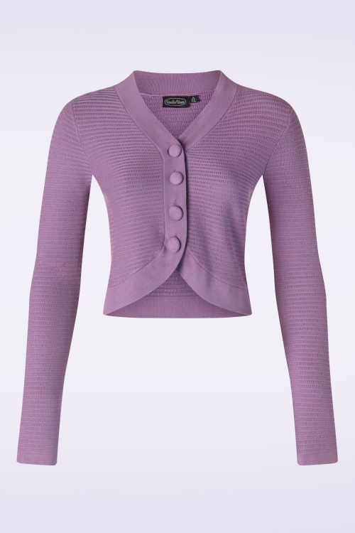 Vixen - Textured Knit Crop Cardigan in Lilac