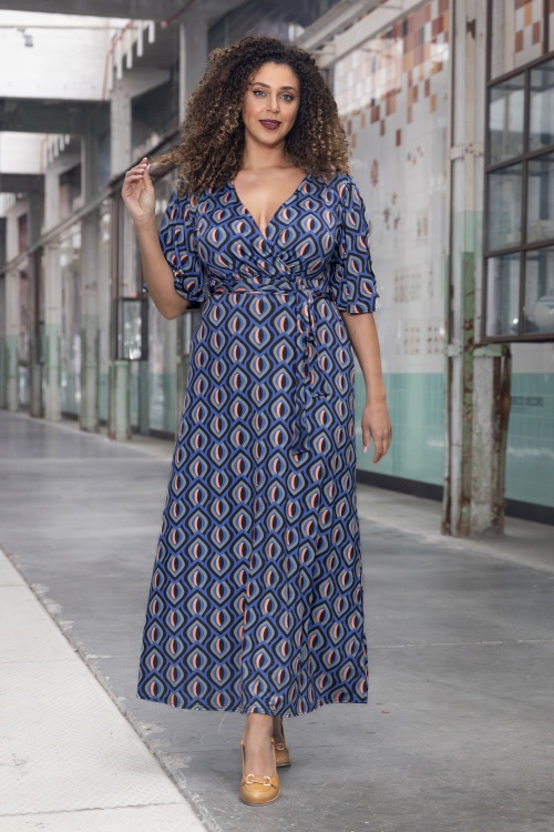 Vintage Chic for Topvintage - Laurie maxi jurk in blauw