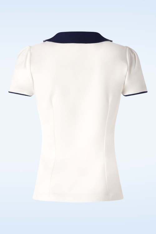 Vixen - Collar Detail Top in Ivory and Navy 2
