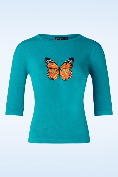 Vixen - Butterfly Knitted Sweater in Turquoise