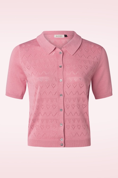 Banned Retro - Heart Waves Cardigan in Pink