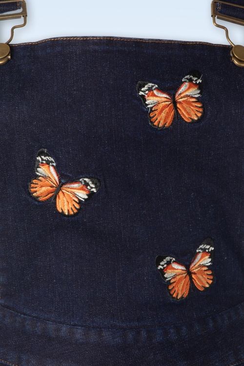 Vixen - Robe évasée brodée de papillons en jean bleu 3