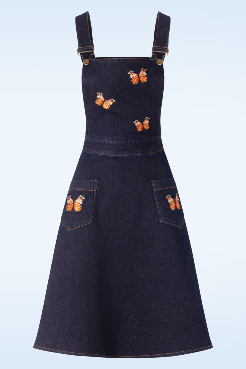 Vixen - Butterfly Embroidery Denim Flare Kleid in Blau