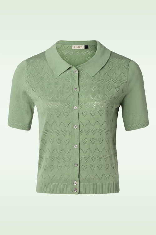 Banned Retro - Heart Waves Cardigan in Green
