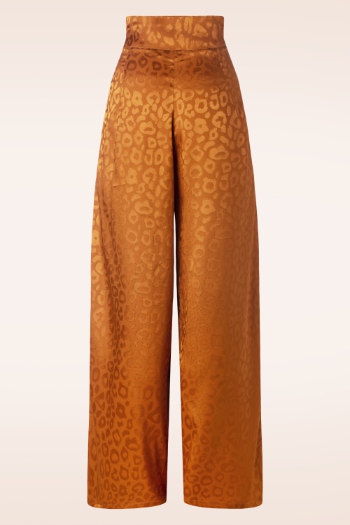 Vixen - Pantalon large à motif léopard en satin orange rouille 2