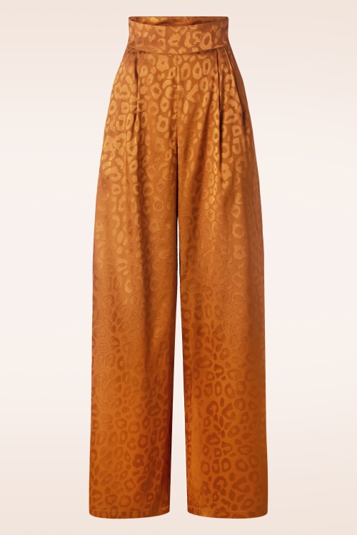 Vixen - Leopard Satin Wide Trousers in Rusty Orange