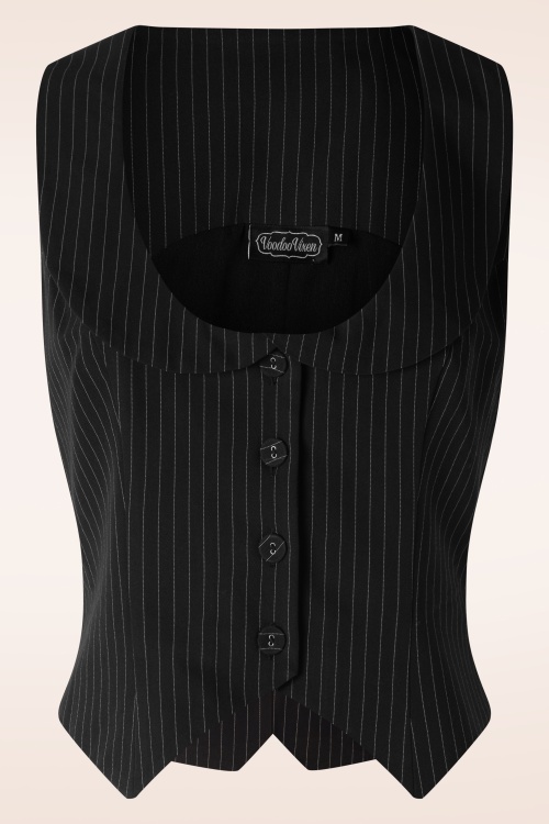 Vixen - Pinstripe Button Up Gilet in Black