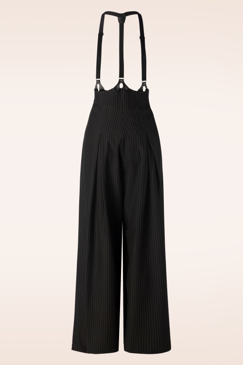 Vixen - Pinstripe Suspender Wide Leg Trousers in Black 2